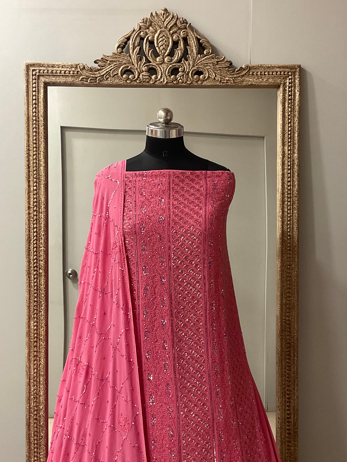 Pure Georgette Heavy Pearl Cutdana and Sequence Designer Pink