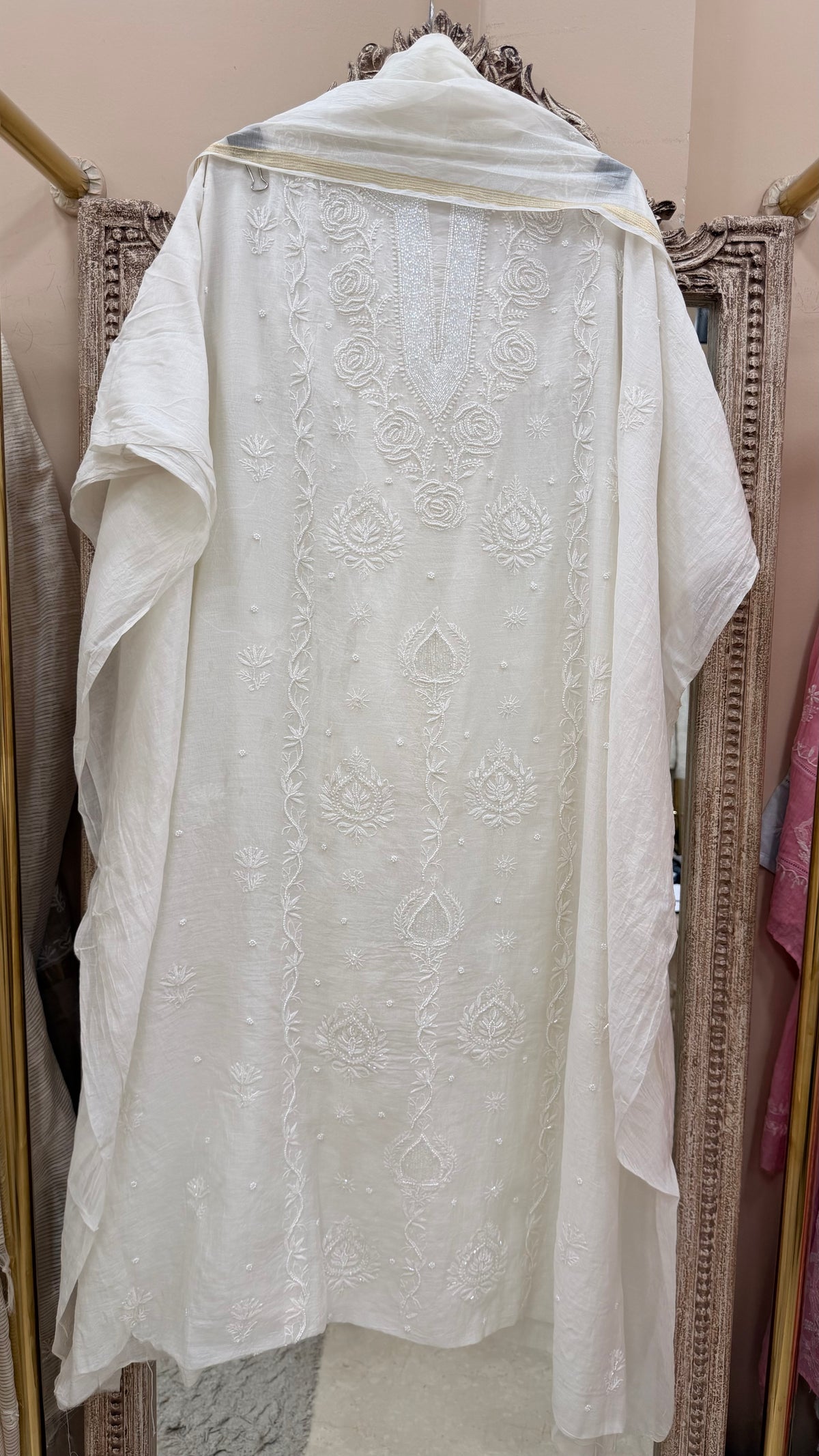 Pure Mulmul Cotton Kurta Pearl And Addon Work With Dupatta White 11