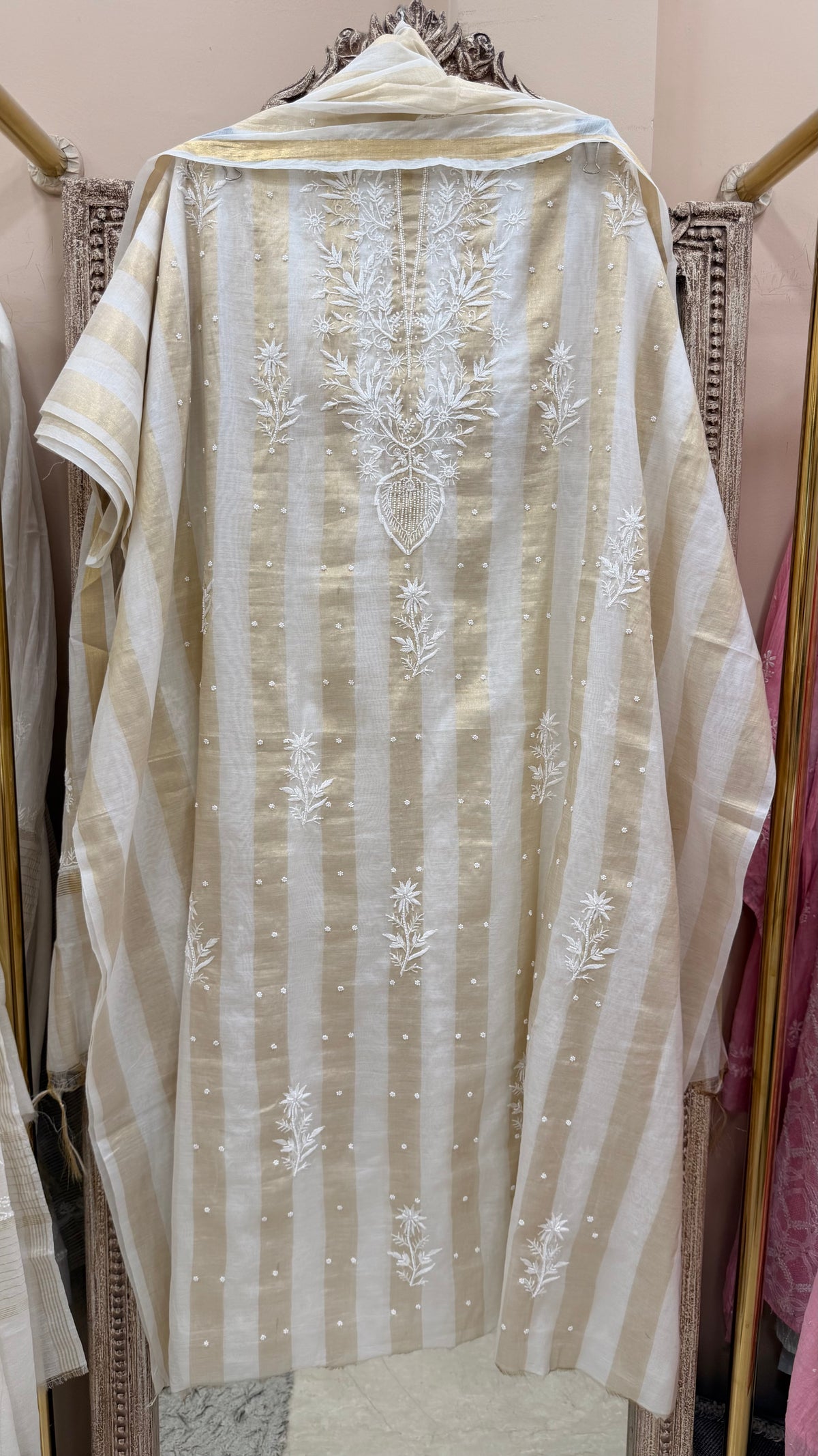 Pure Mulmul Cotton Kurta Pearl And Addon Work With Dupatta Golden