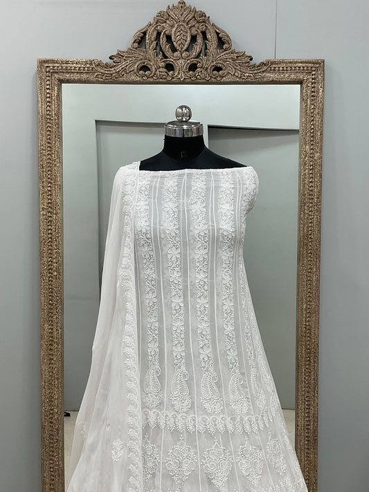 Pure Georgette Anarkali Heavy Chikan Work White 02