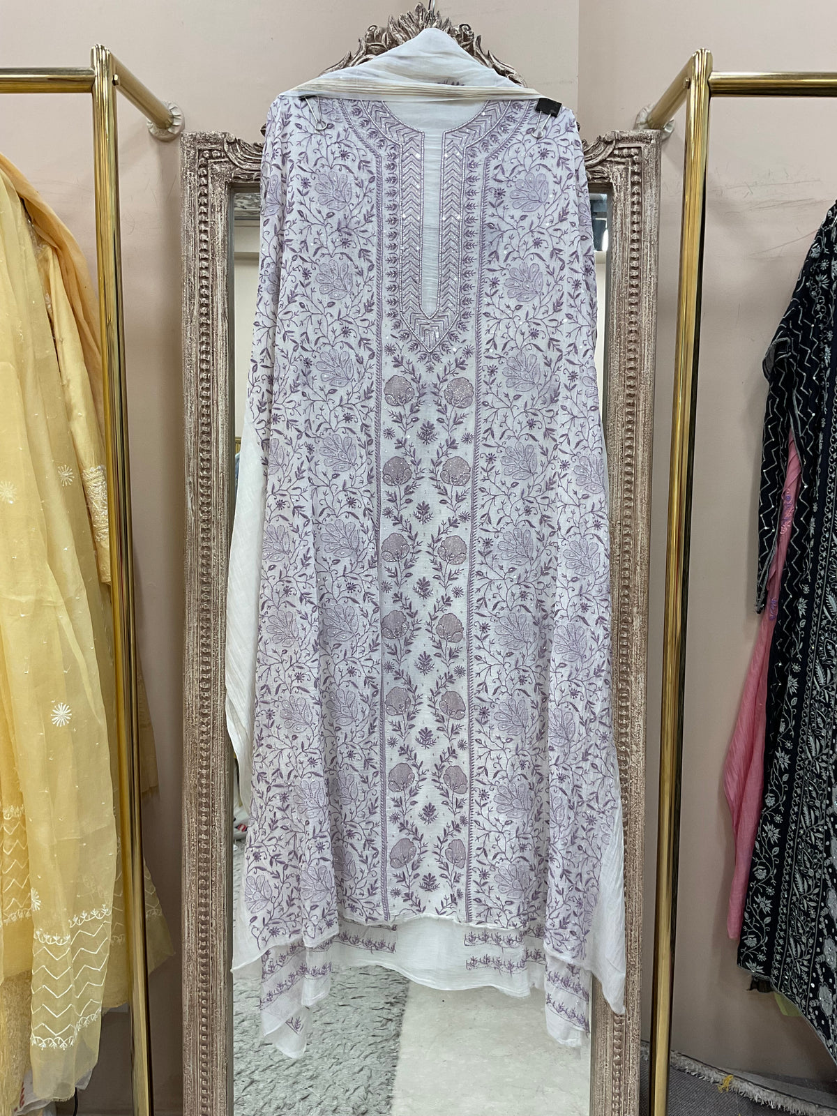 Pure Mulmul Cotton Kurta Pearl And Addon Work With Dupatta White