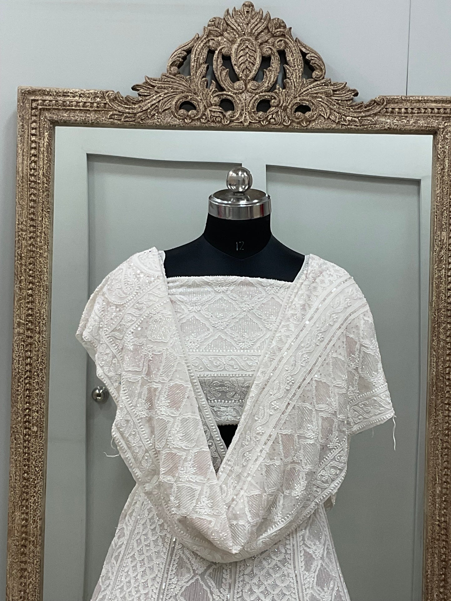 Pure Georgette Lehenga Heavy Sequnce,Cutdana and Pearl Work White