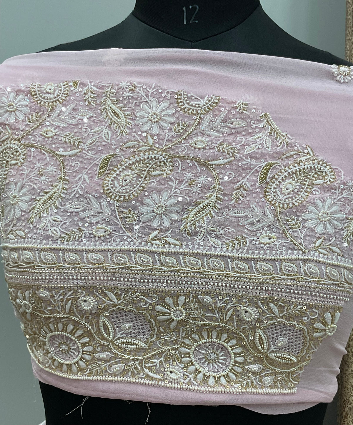 Pure Georgette Saree Superfine Work full jaal with Heavy Cutdana and Sequence Pink