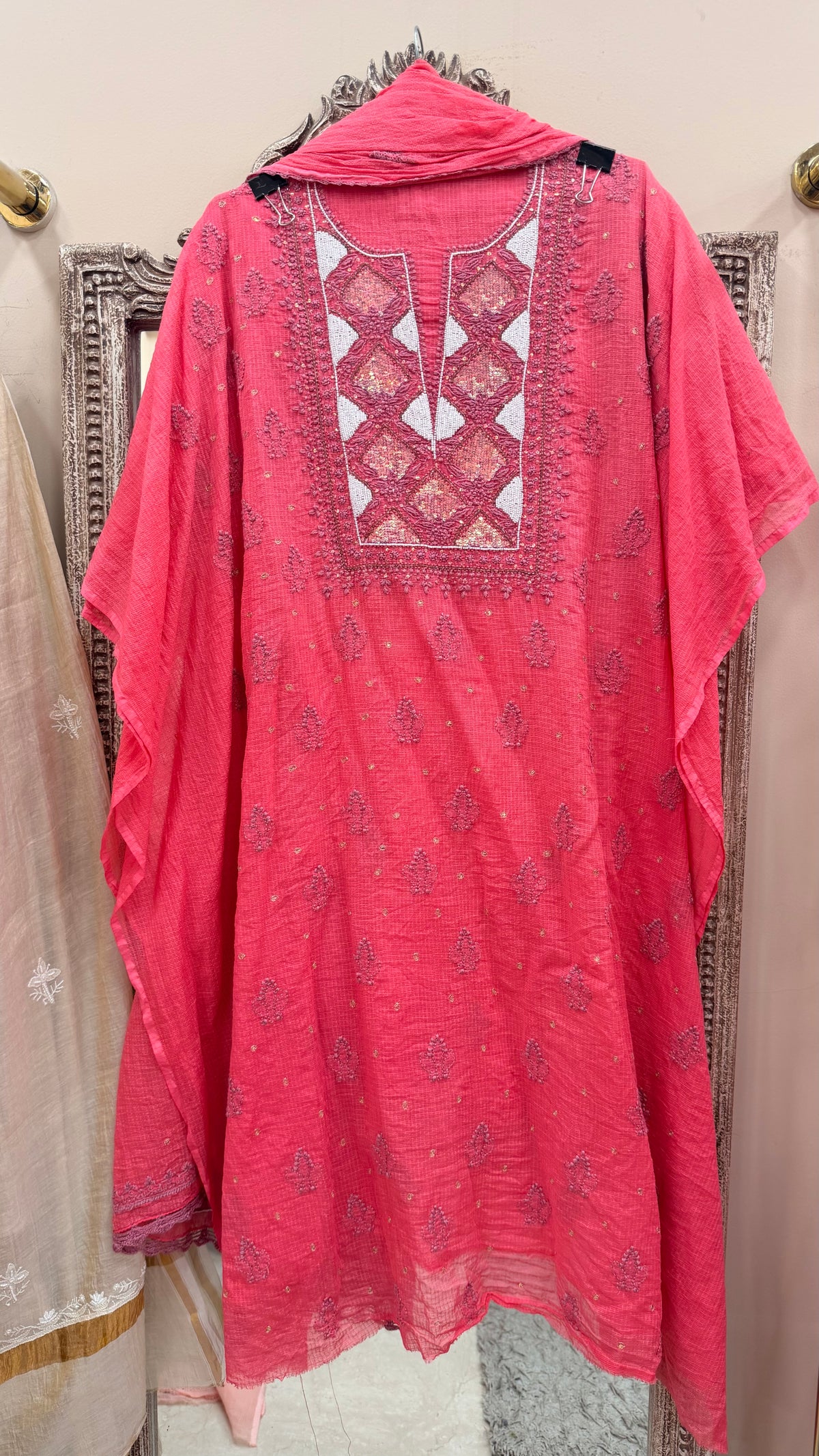 Kota Straight Shirt Cutdana And Pearl Work With Dupatta Red