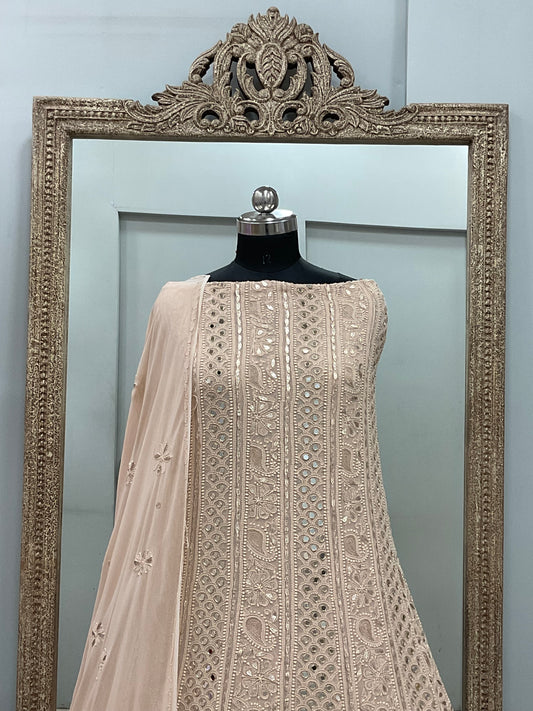 Georgette Anarkali Heavy Gota Mirror Work Beige