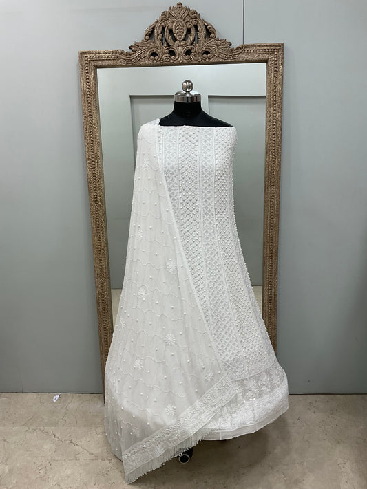 Pure Georgette Anarkali Heavy Pearl, Cutdana and Sequence White