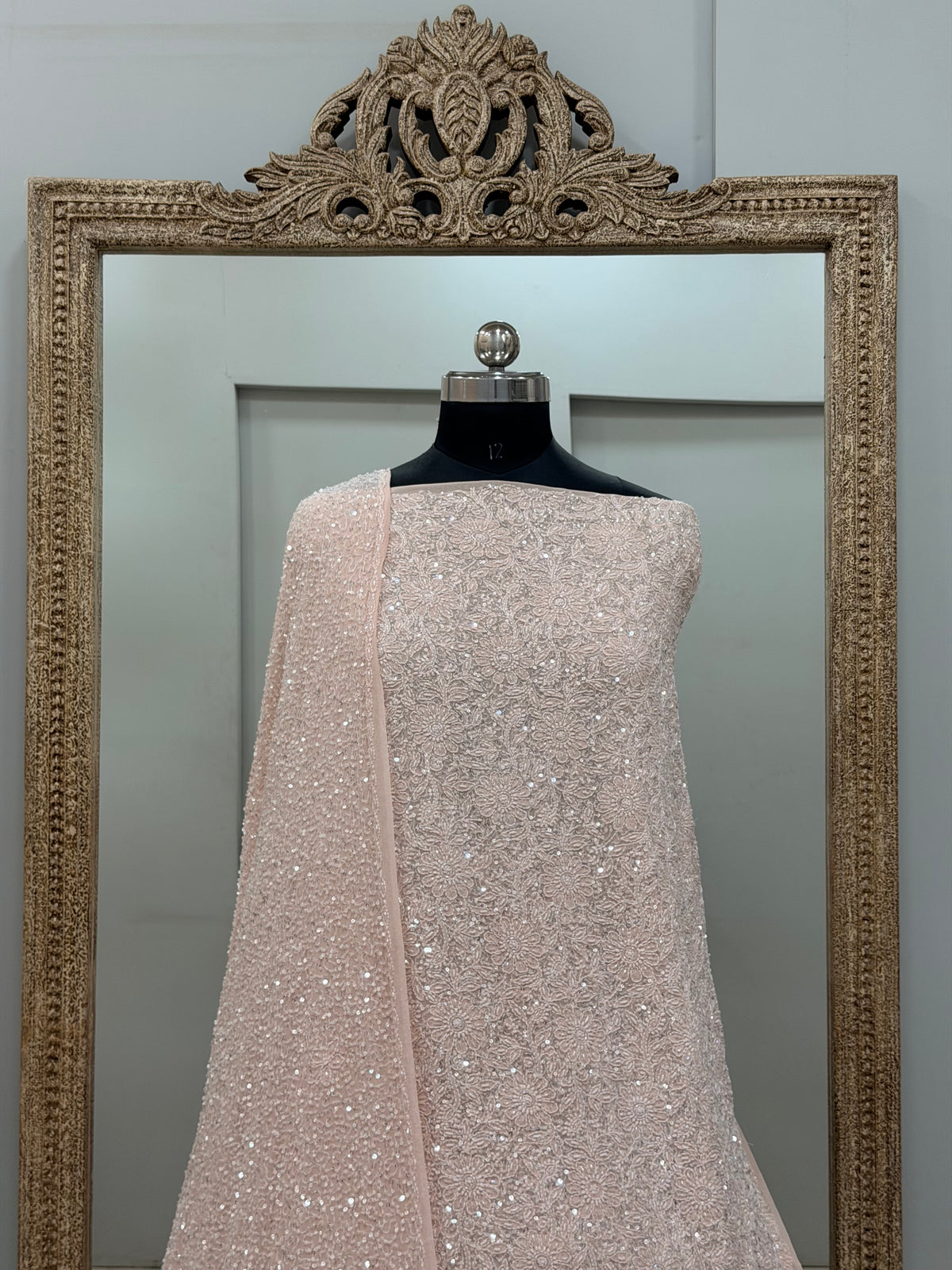 Pure Georgette Heavy Pearl Cutdana and Sequence Designer Pink
