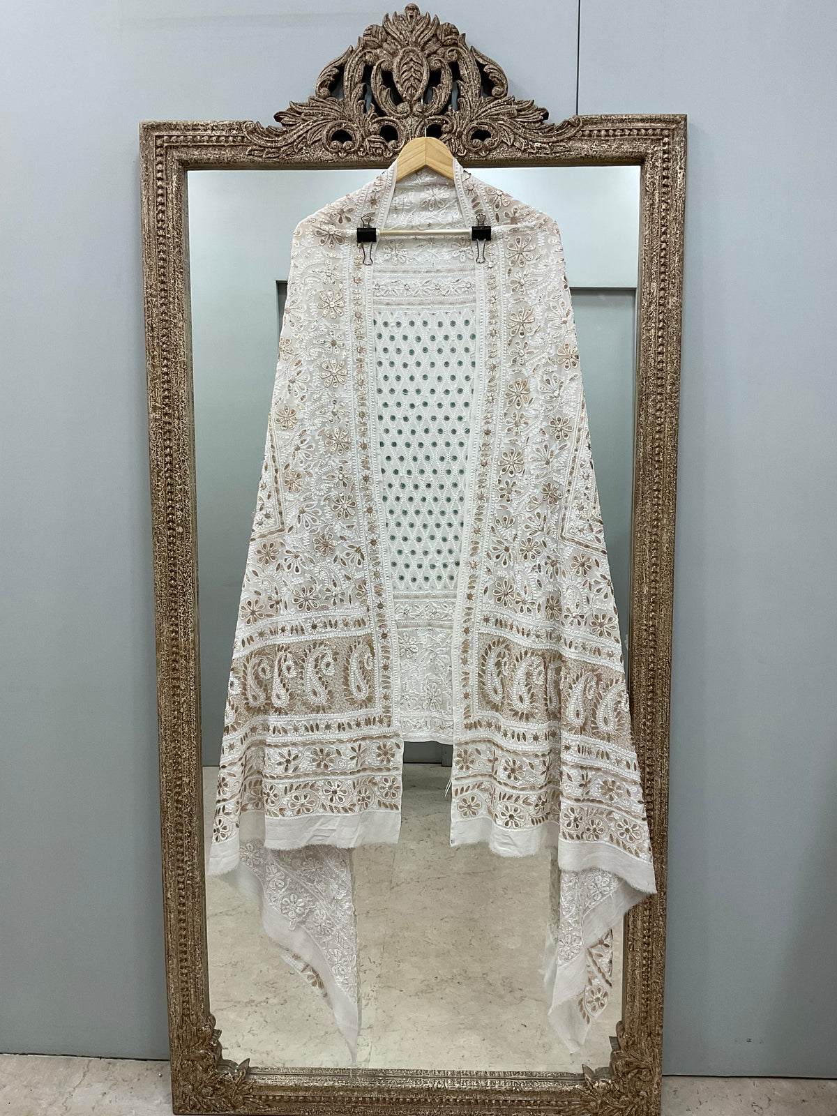 Pure Georgette Heavy Gota Mirror Work Designer Dupatta Off White