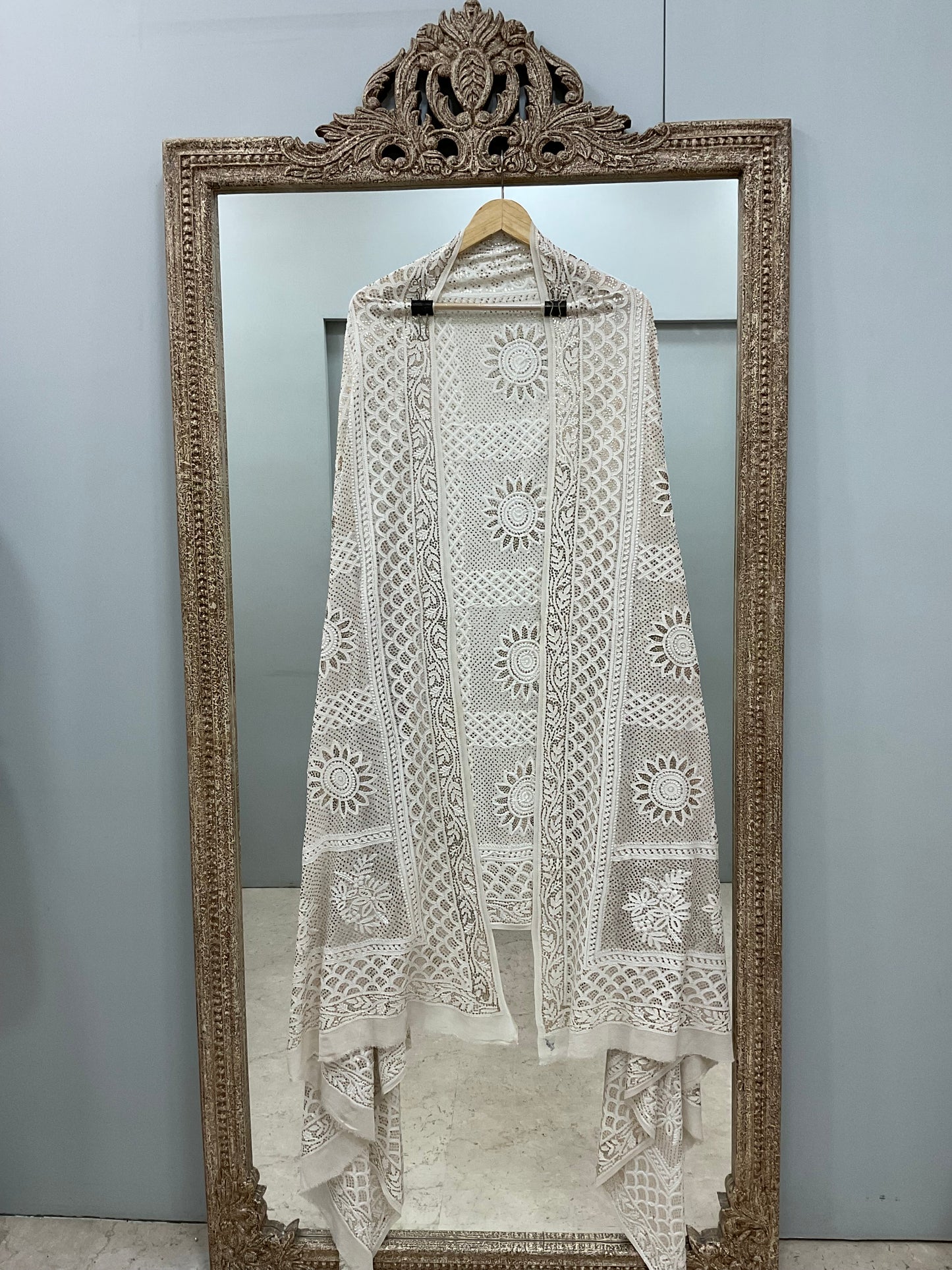Pure Georgette Heavy Mukaish Designer Dupatta Off White