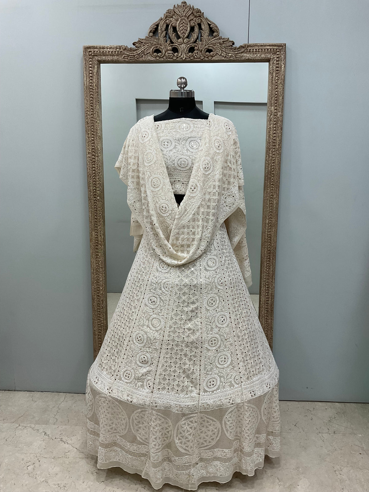 Pure Georgette Lehenga With Heavy Mukaish Work Off White 01