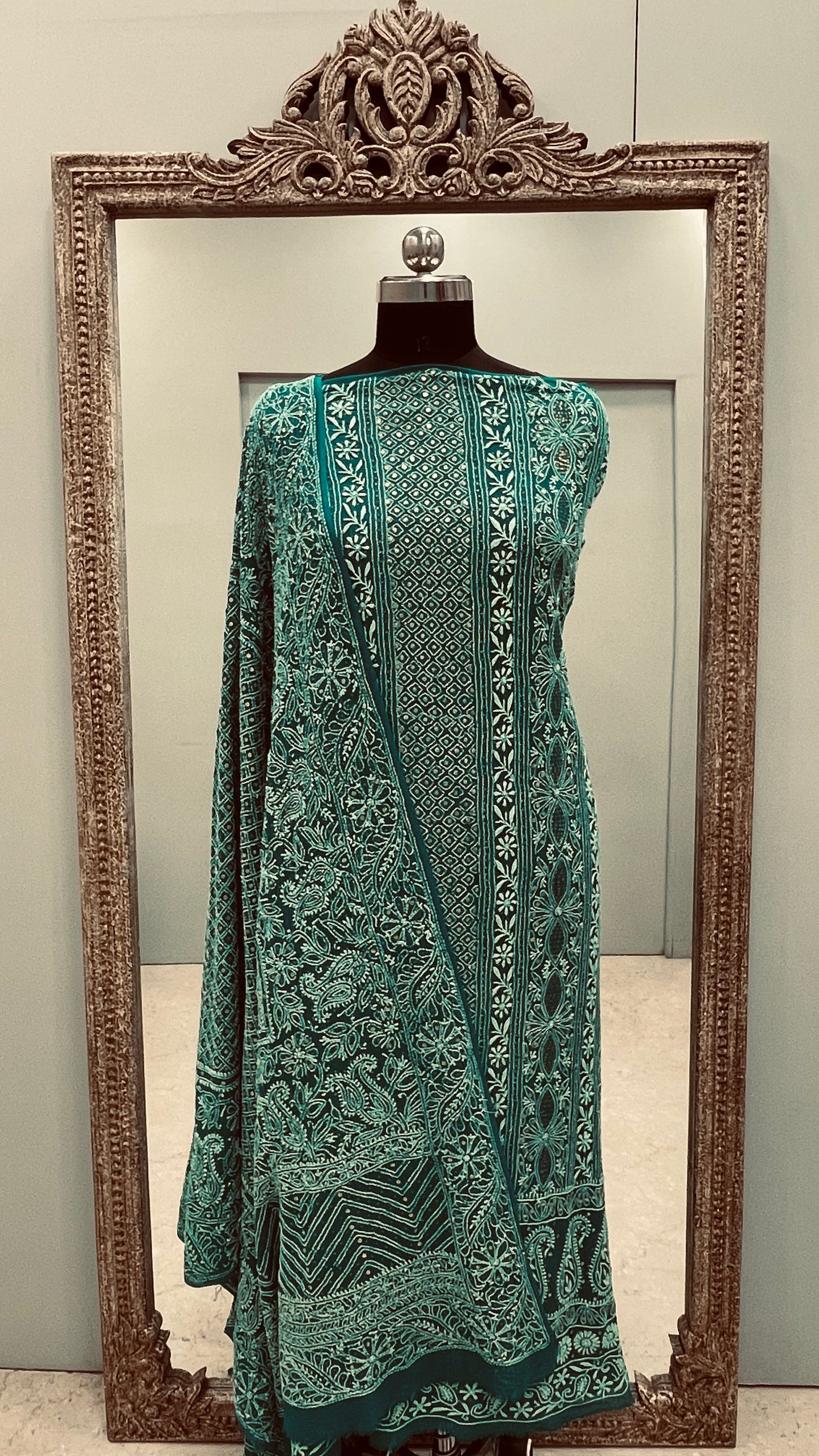 Pure Georgette Heavy Dana Mukaish Green