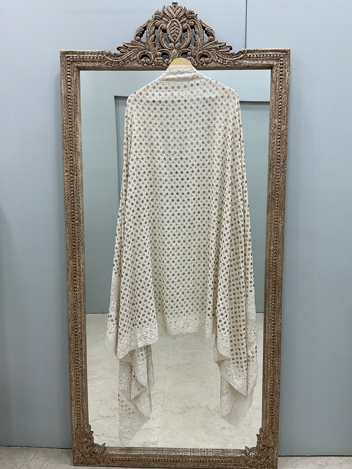 Pure Georgette Heavy Ring Mukaish Designer Dupatta Off White