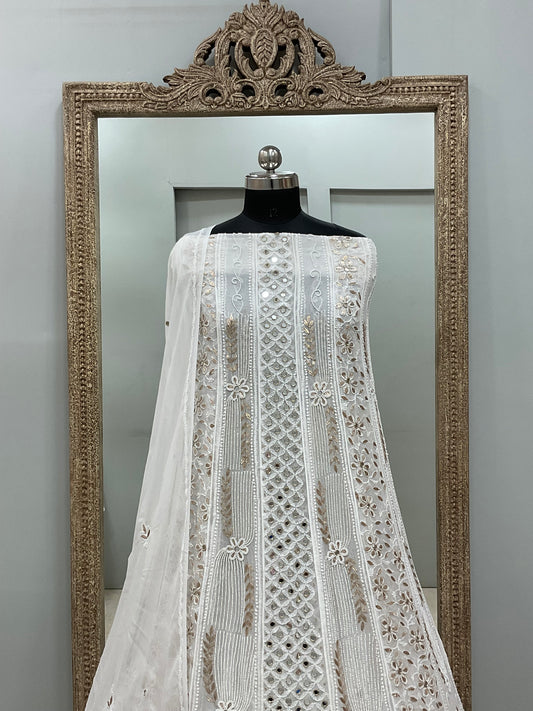 Georgette Anarkali Heavy Gota Mirror Work Off White 01