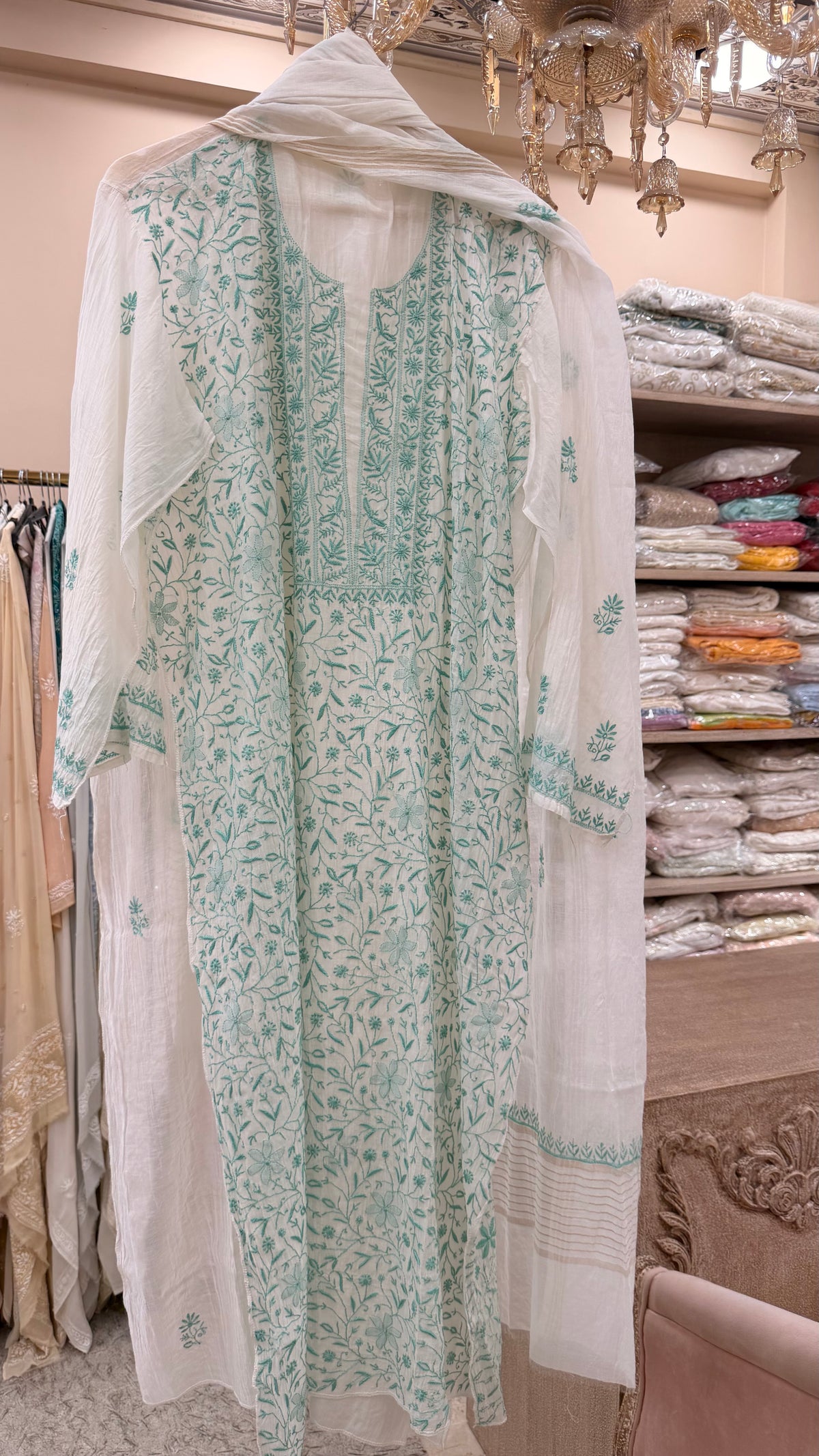 Pure Mulmul Cotton Straight Kurta Chicken Work With Dupatta Offwhite 03