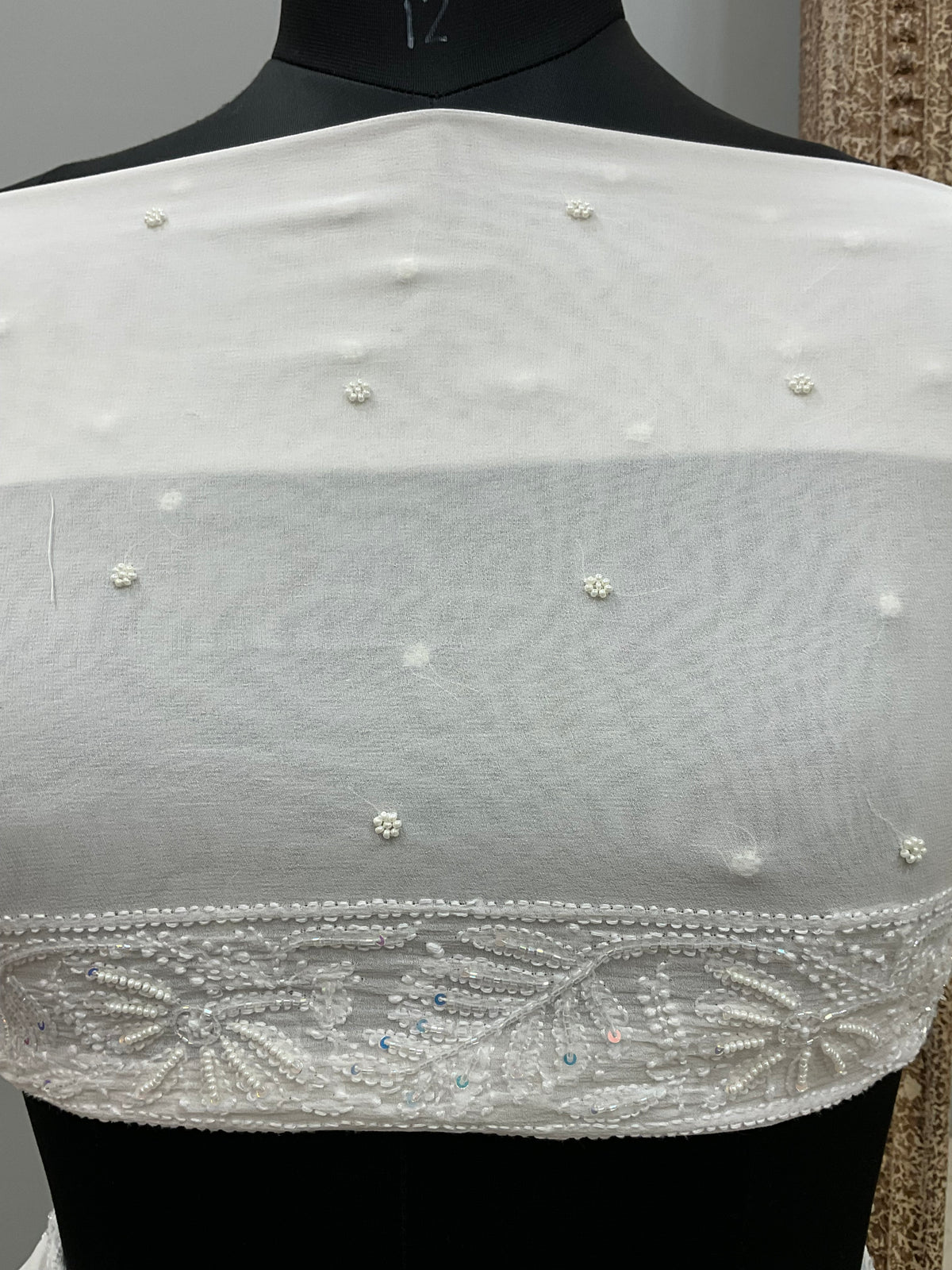 Pure Georgette Saree Superfine Work full jaal with Heavy Cutdana and Sequence White