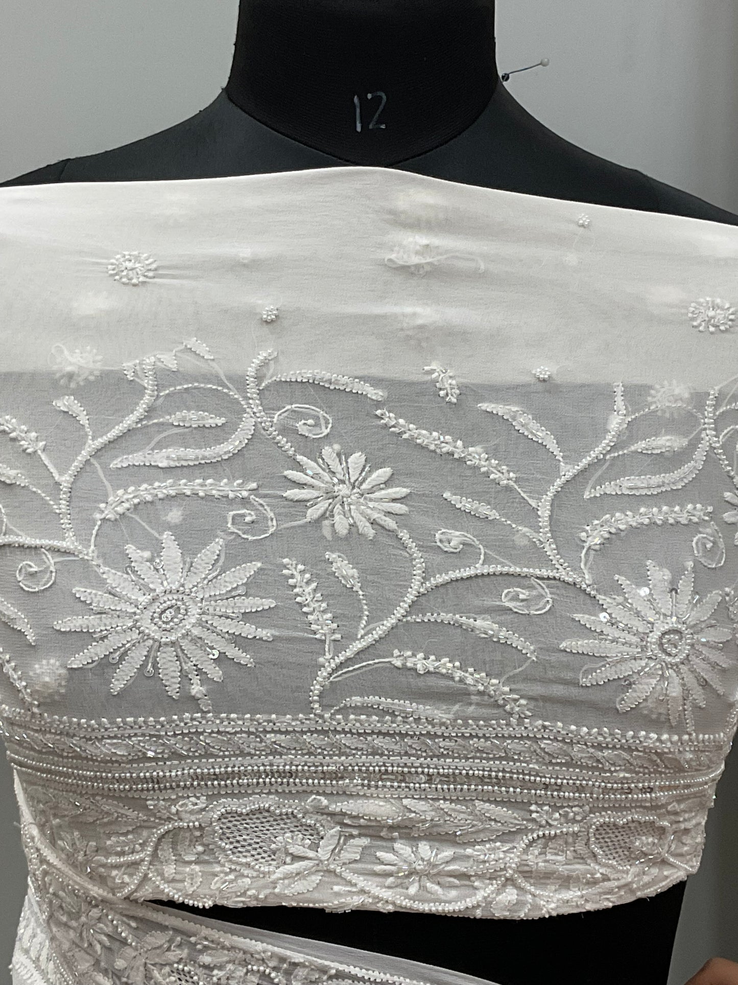 Pure Georgette Saree Superfine Work full jaal with Heavy Cutdana and Sequence White