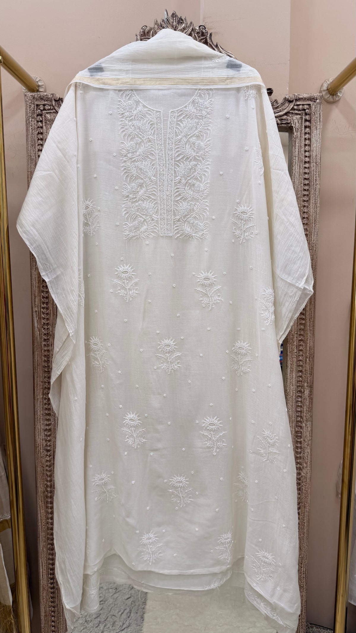 Pure Mulmul Cotton Kurta Pearl And Addon Work With Dupatta White 06