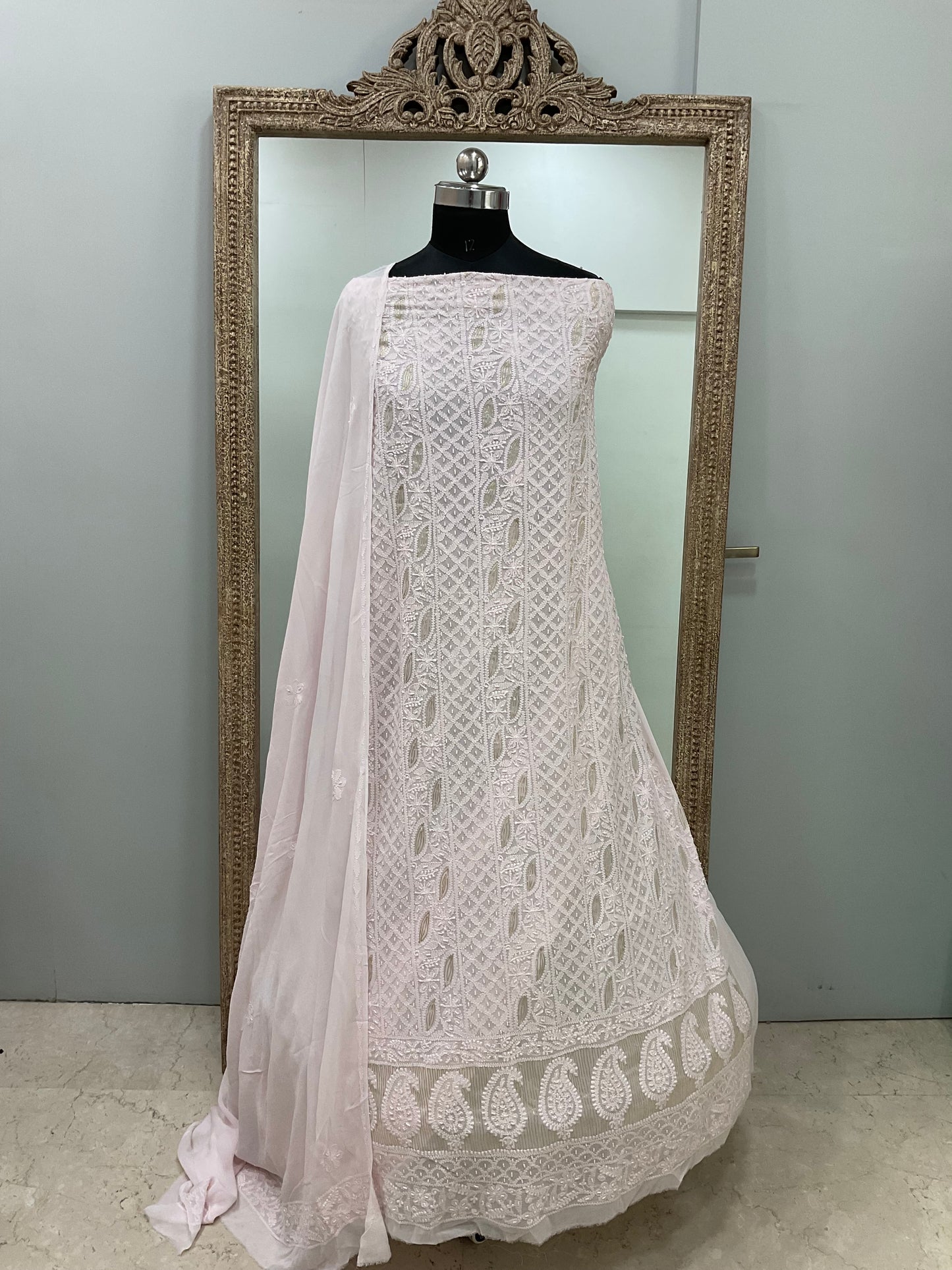 Colored Pearl Georgette Shirt With Dupatta Lilac