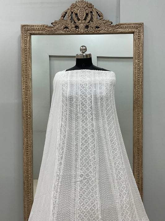 Georgette Anarkali Heavy Pearl And Cutdana Work White 04