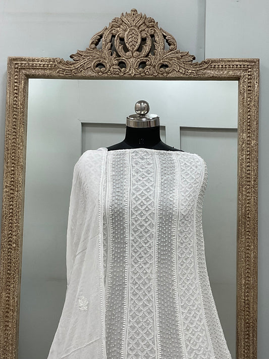 Georgette Anarkali Pearl And Cutdana Work White 04