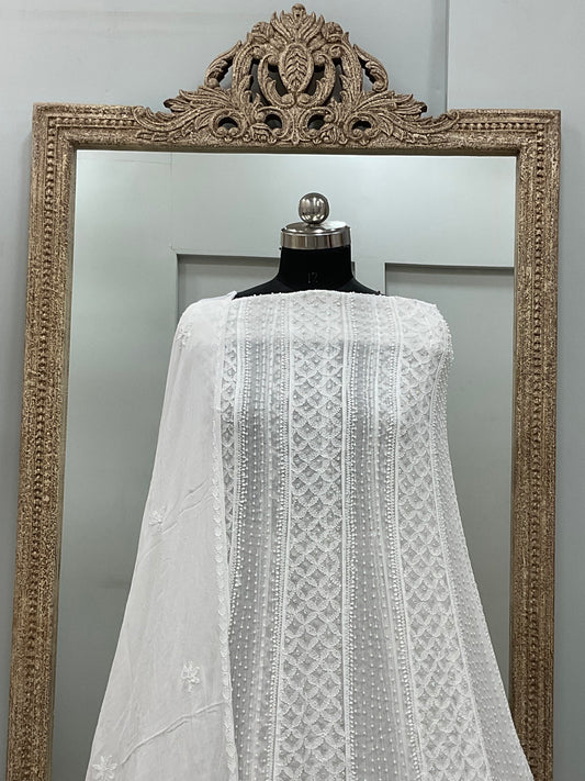 Georgette Anarkali Pearl And Cutdana Work White 05