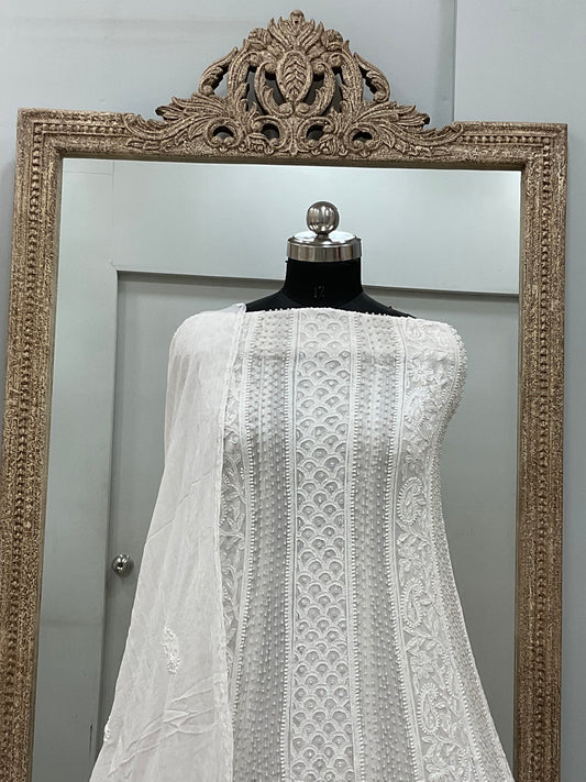 Georgette Anarkali Pearl And Cutdana Work White 08