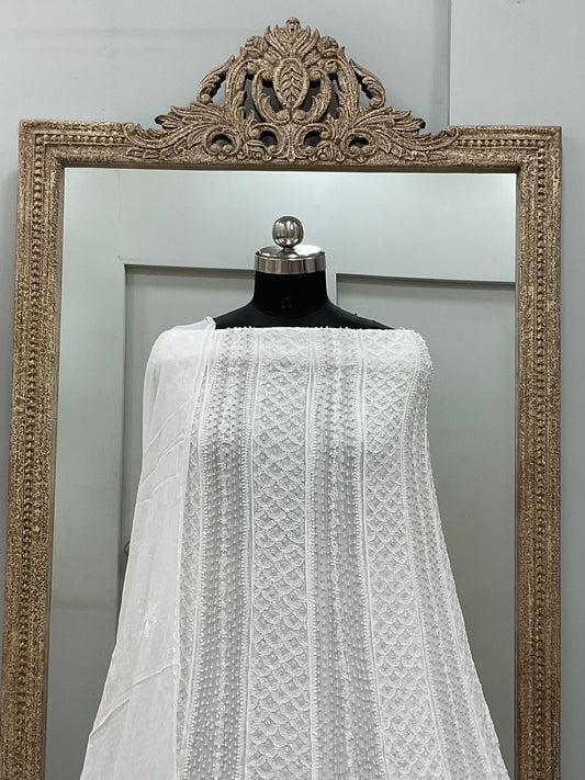 Georgette Anarkali Pearl And Cutdana Work White 09