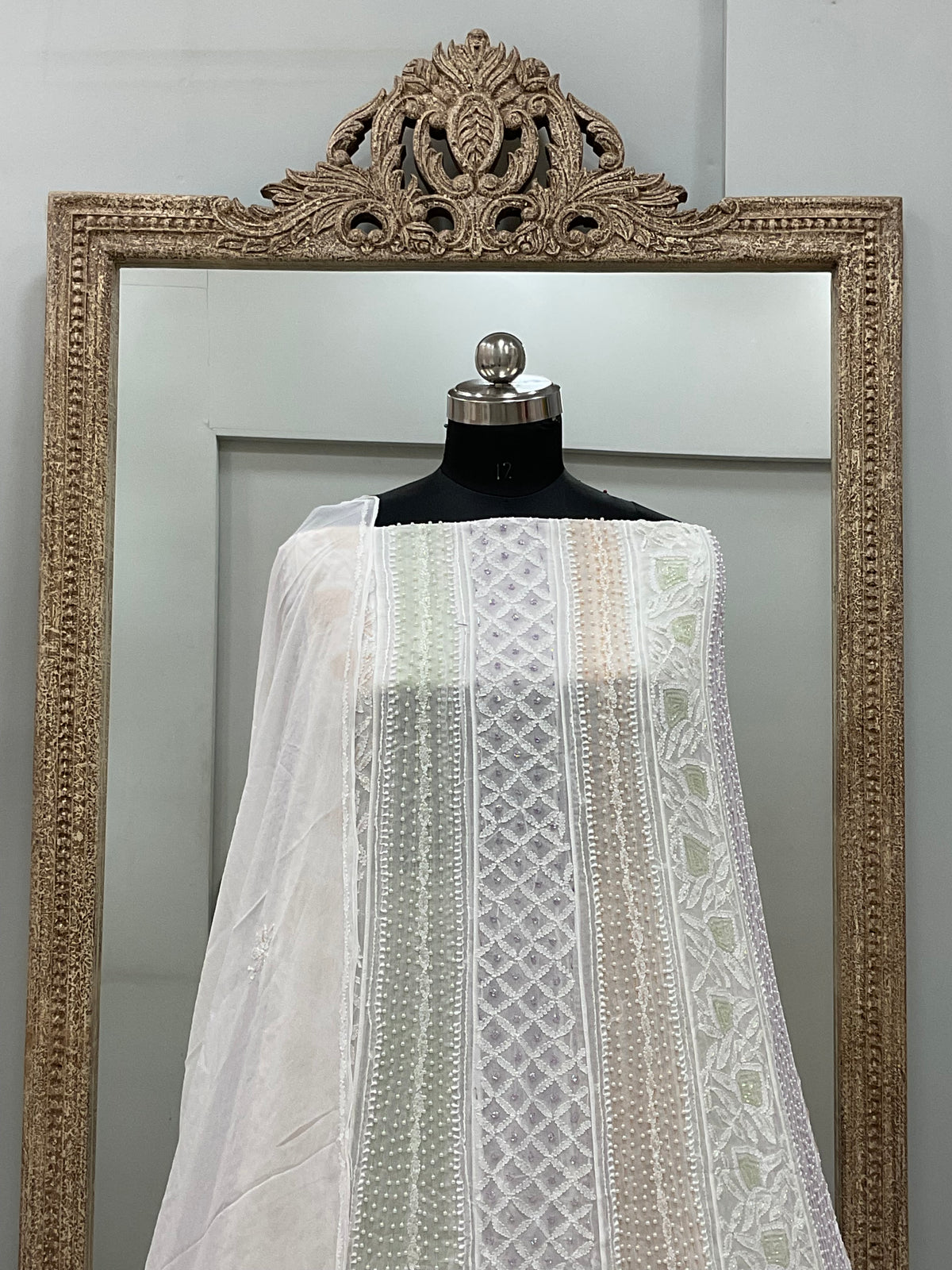 Georgette Anarkali Multicoloured Pearl And Cutdana Work White 03
