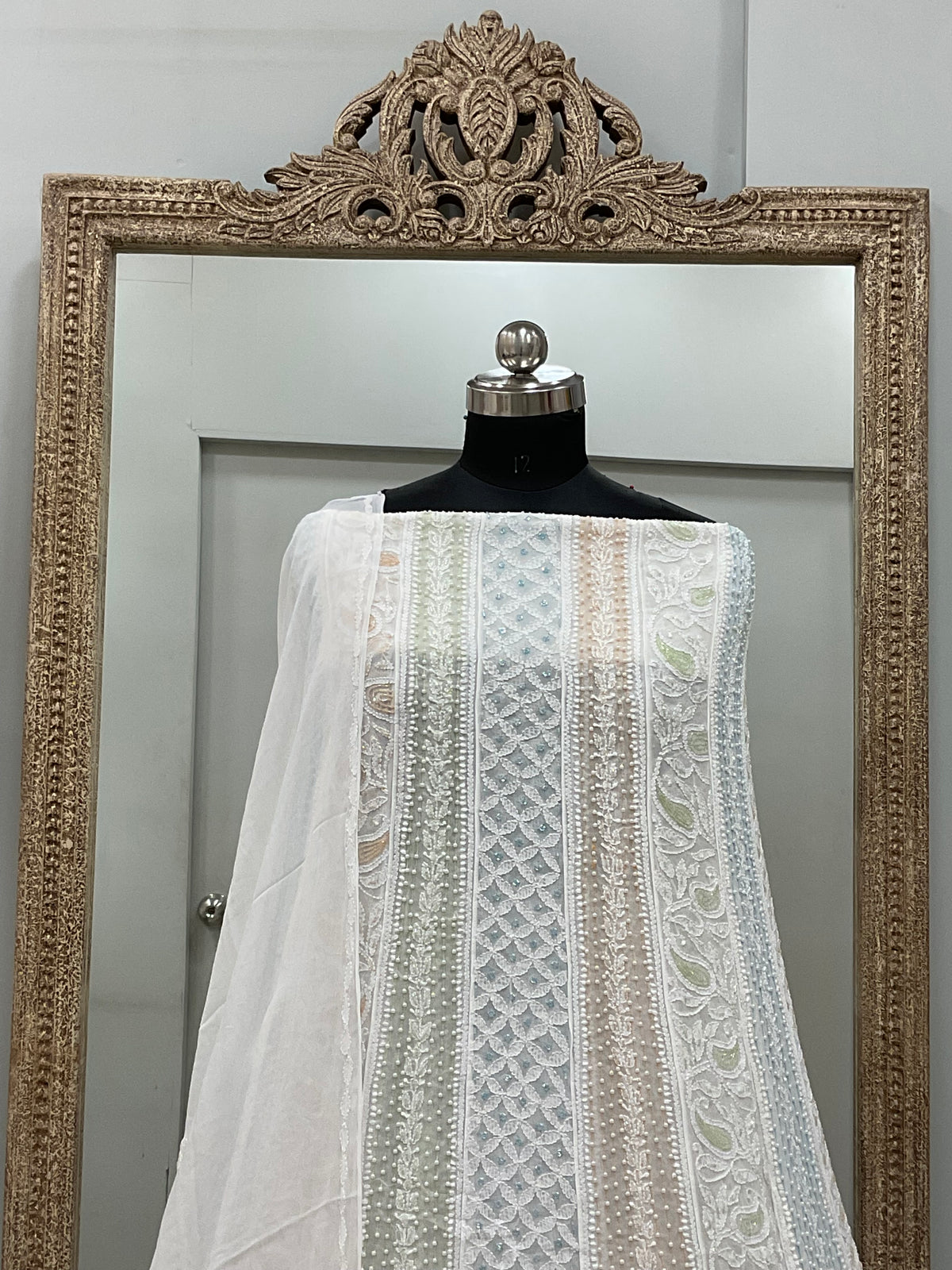 Georgette Anarkali Multicoloured Pearl And Cutdana Work White 04