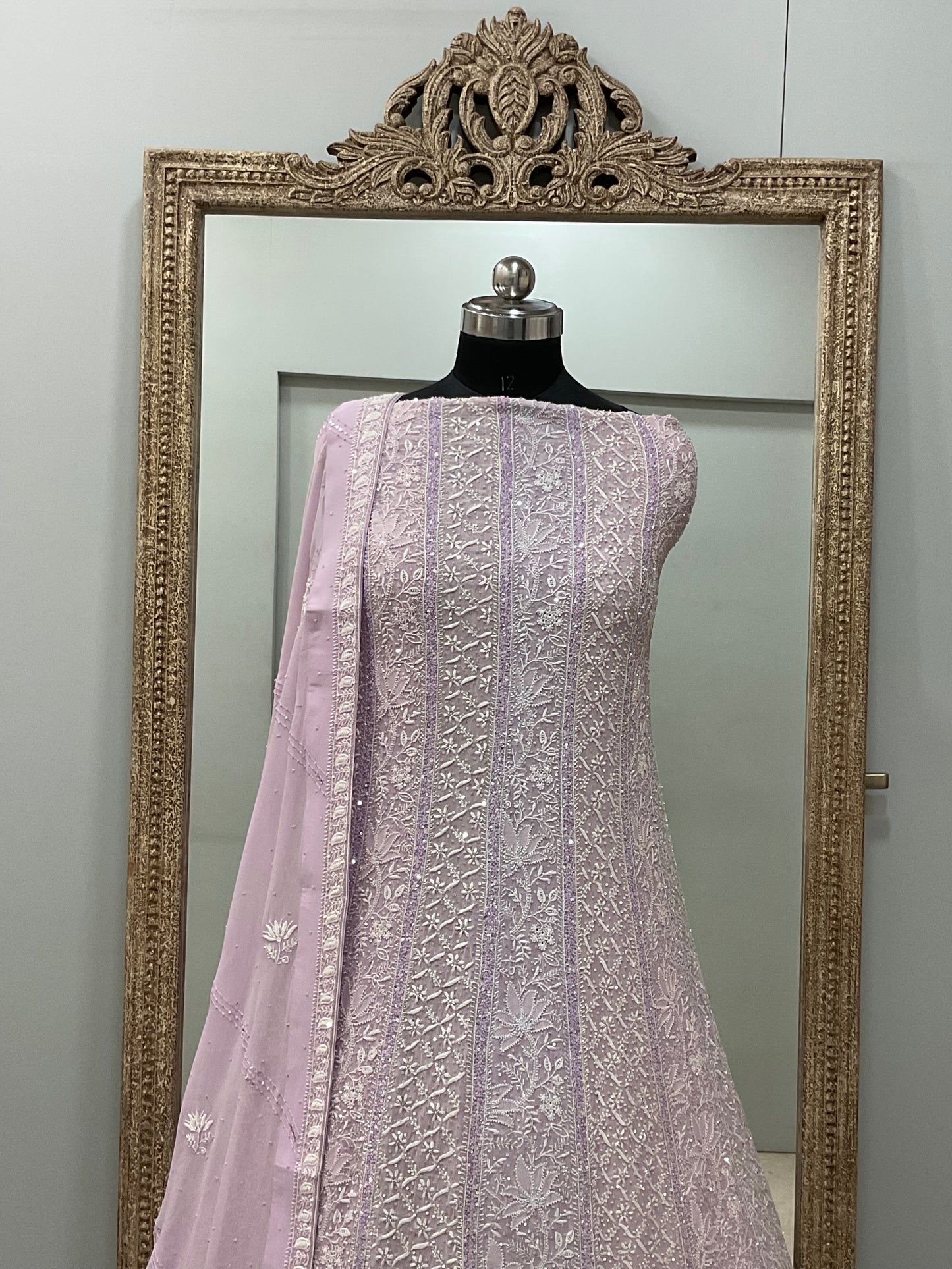 Superfine Pure Georgette Anarkali Heavy Pearl, Cutdana and Sequence Work Lilac