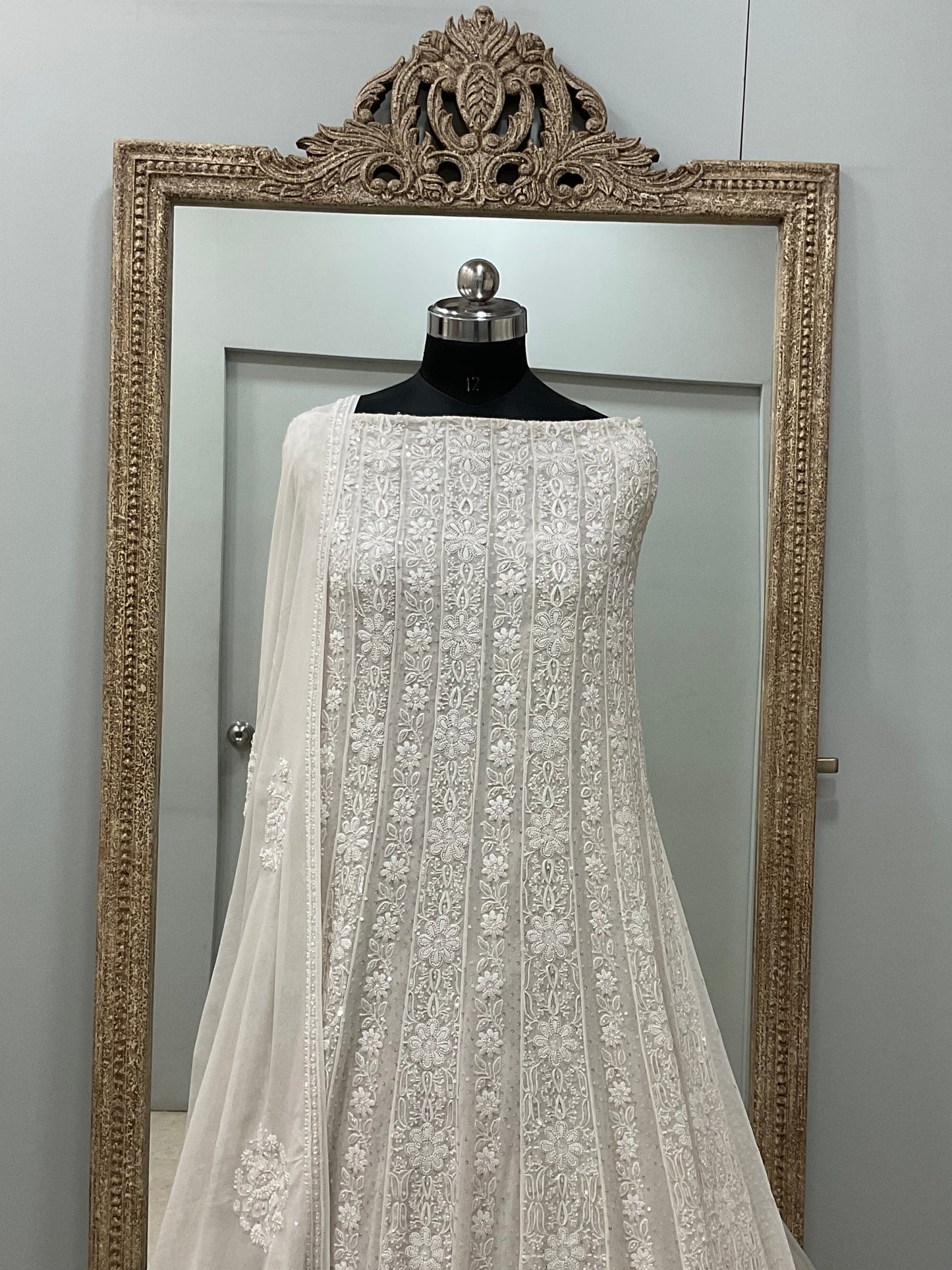 Superfine Pure Georgette Anarkali Heavy Pearl, Cutdana and Sequence Work Gray