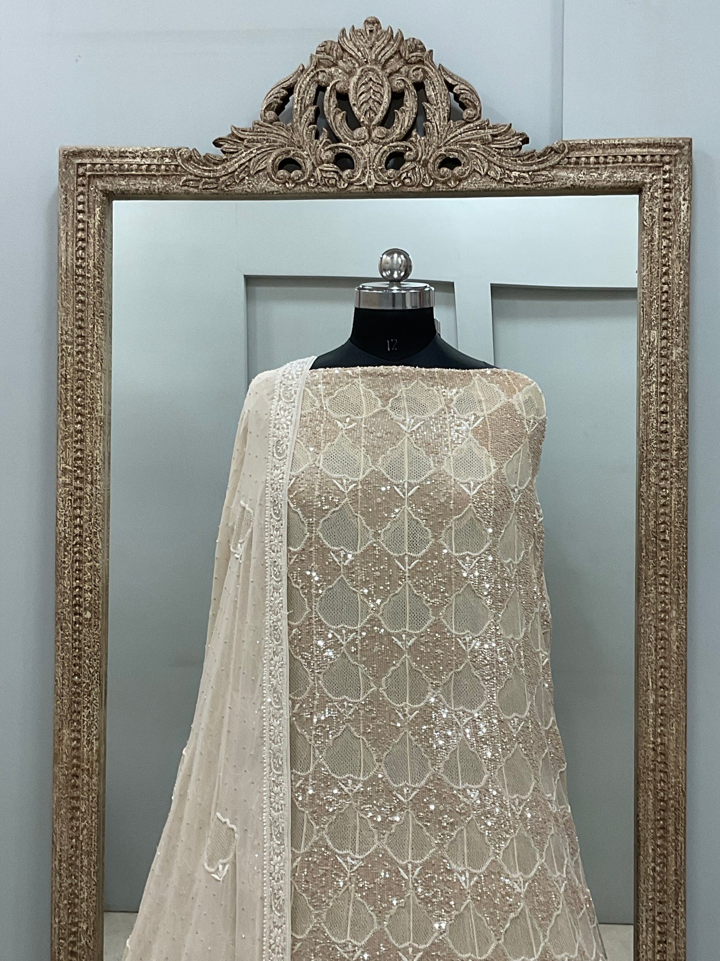 Superfine Pure Georgette Anarkali Heavy Pearl, Cutdana and Sequence,Jaali Work Golden