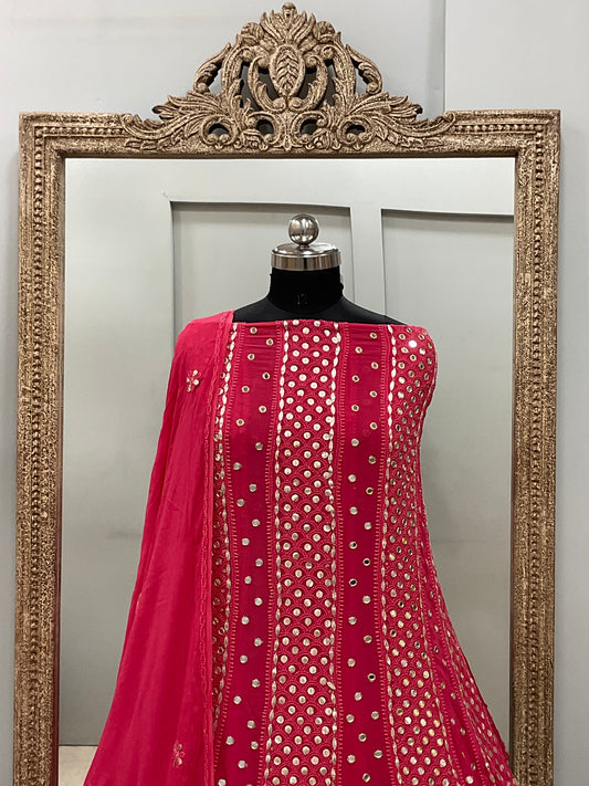 Georgette Anarkali Heavy Gota Mirror Work Tomato Red