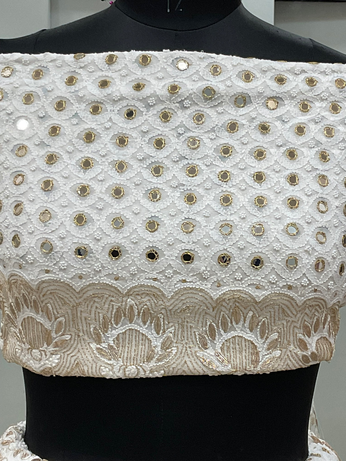 Pure Georgette Lehenga With Heavy Gota Mirror Work Off White 01