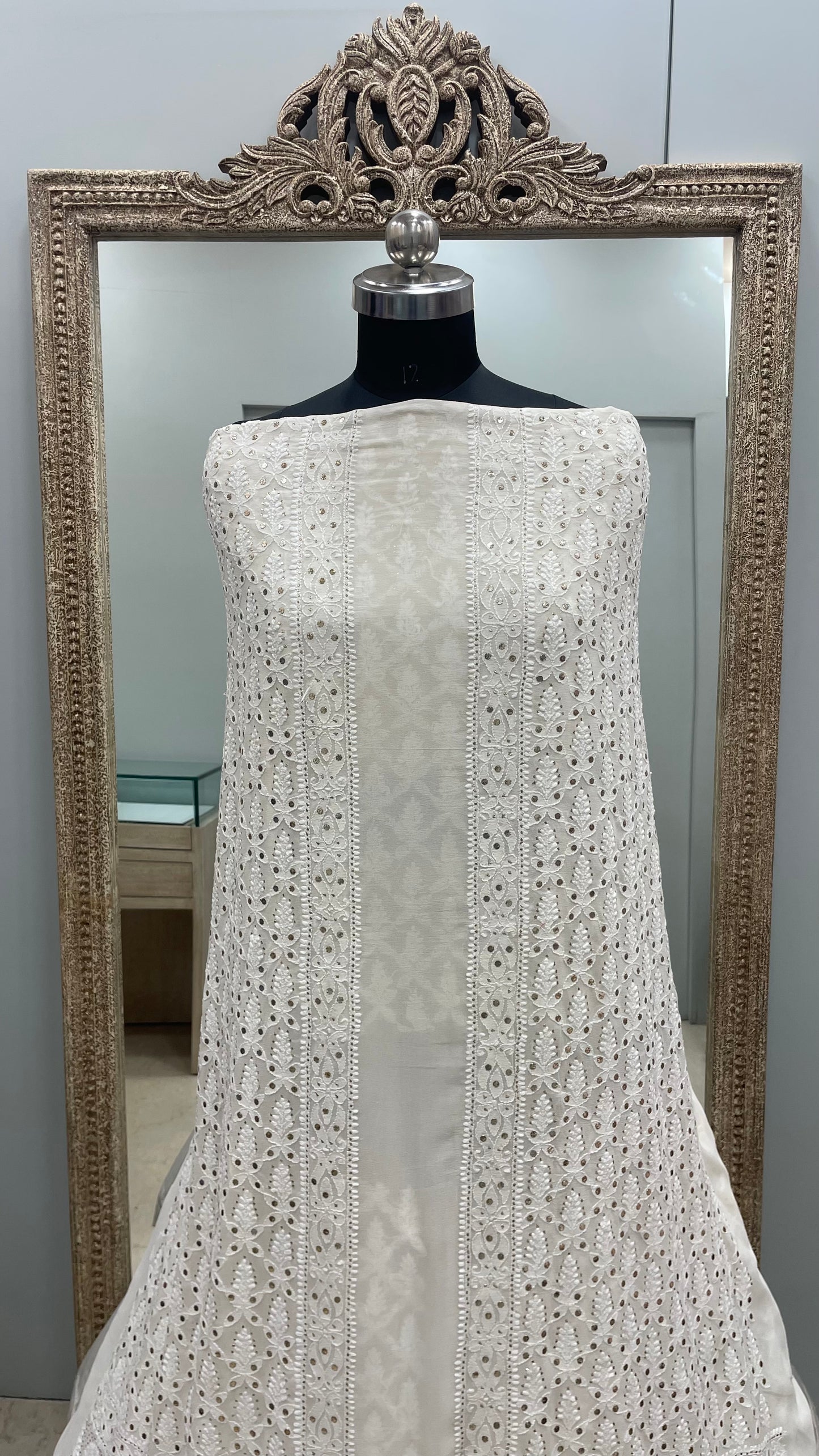 Premium Gents Sherwaani Pure Georgette with Mukaish Work Off-White