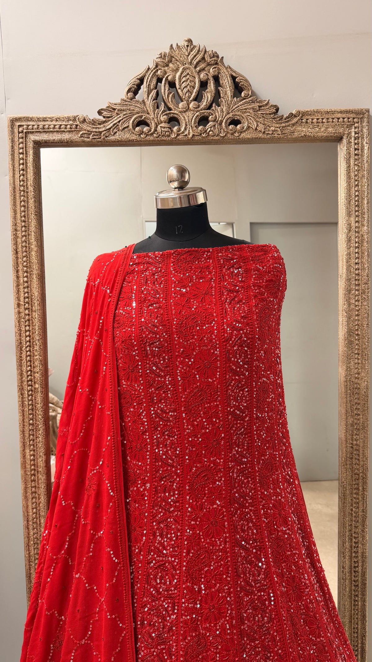 Pure Georgette Anarkali Heavy Pearl, Cutdana and Sequence Red