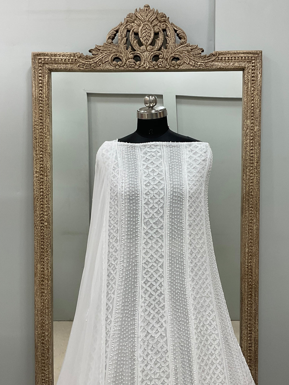 Georgette Anarkali Heavy Pearl And Cutdana Work White 05