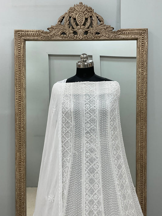 Georgette Anarkali Heavy Pearl And Cutdana Work White 03