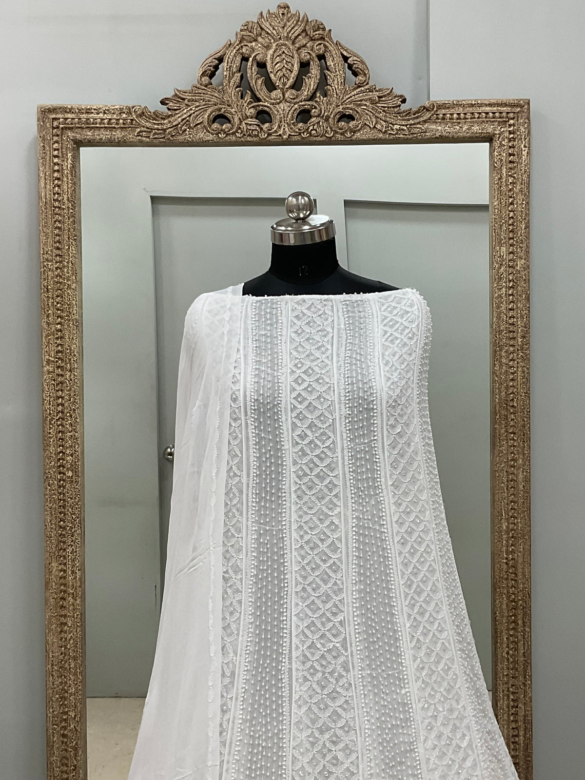 Georgette Anarkali Heavy Pearl And Cutdana Work White 02
