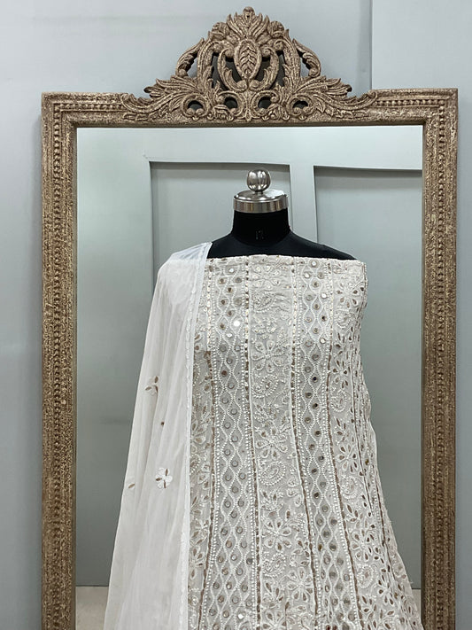 Georgette Anarkali Heavy Gota Mirror Work Off White 04
