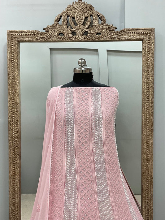 Georgette Anarkali Heavy Pearl And Cutdana Work Pink