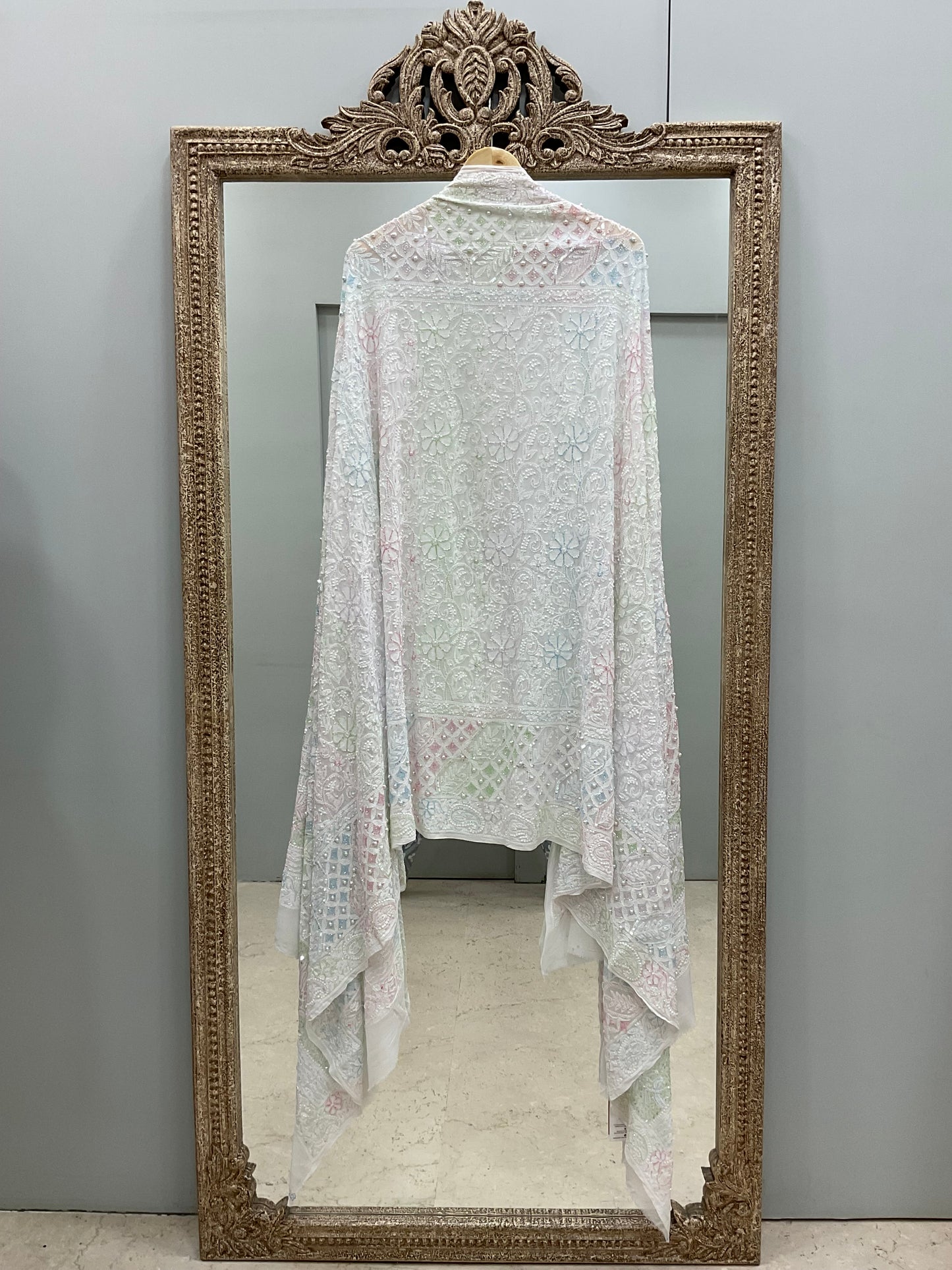 Heavy Designer Multicolored Cutdana Dupatta Off White