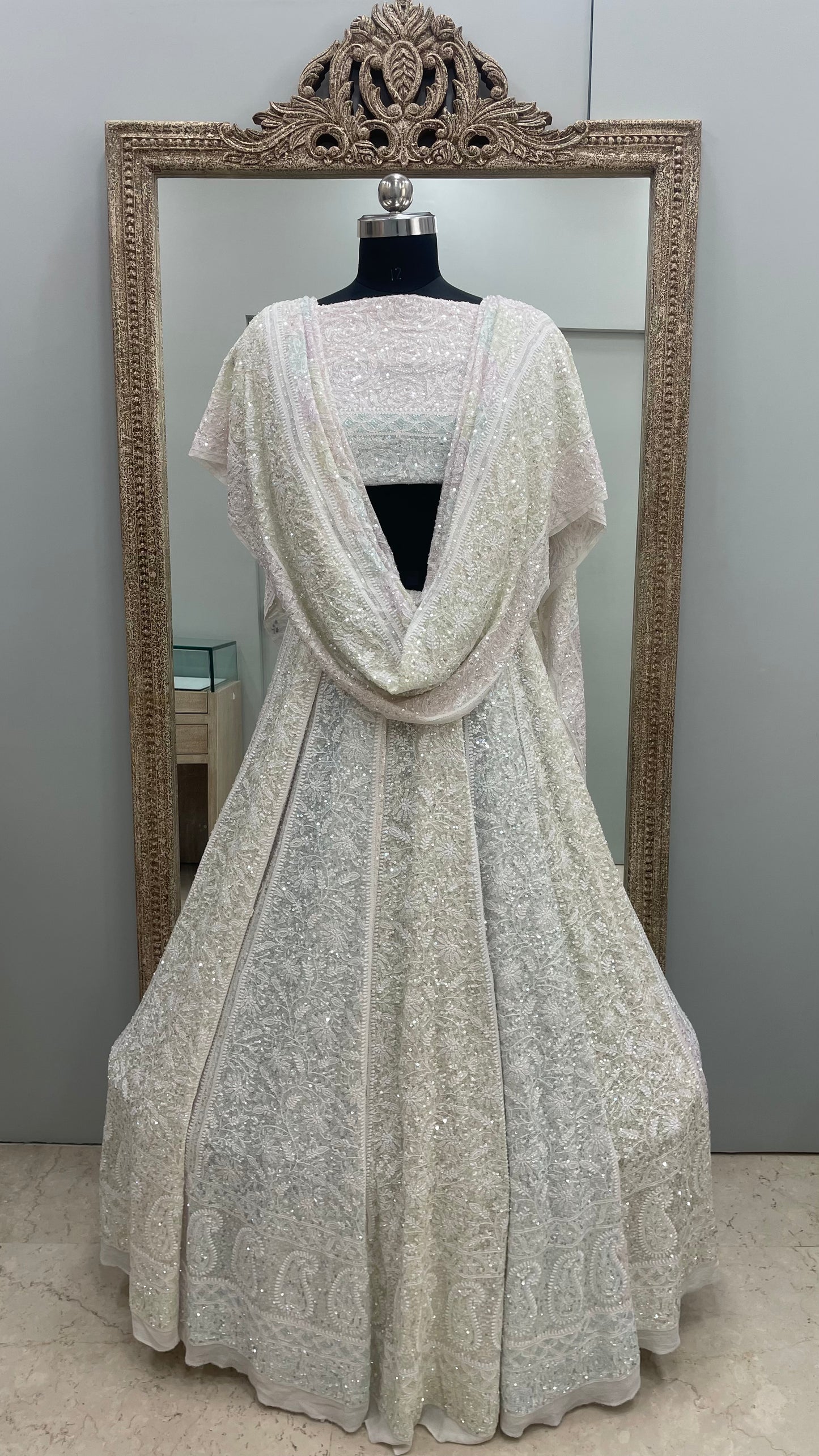 Pure Georgette Heavy Multicolored Cutdana and Pearl Off White