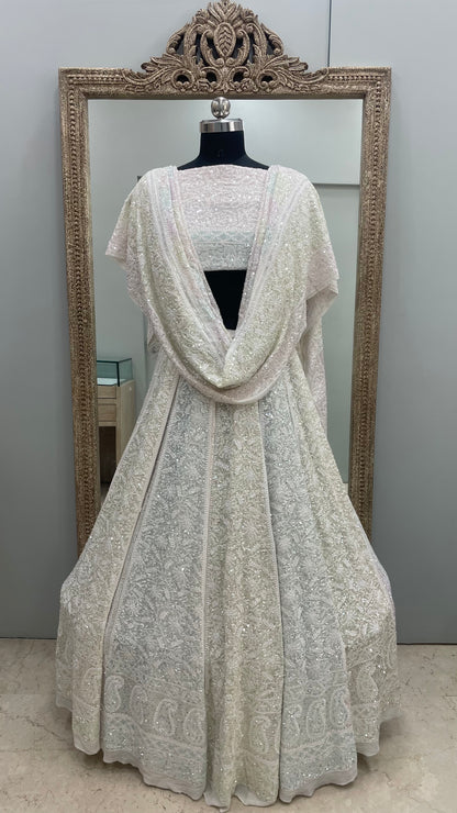 Pure Georgette Heavy Multicolored Cutdana and Pearl Off White