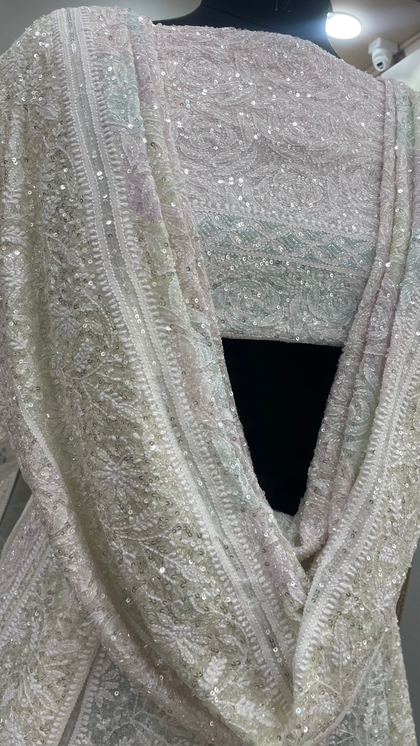 Pure Georgette Heavy Multicolored Cutdana and Pearl Off White