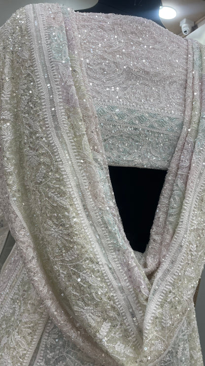 Pure Georgette Heavy Multicolored Cutdana and Pearl Off White