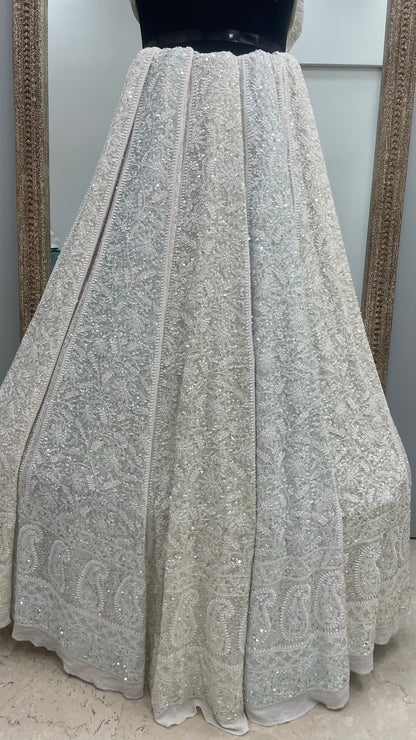 Pure Georgette Heavy Multicolored Cutdana and Pearl Off White