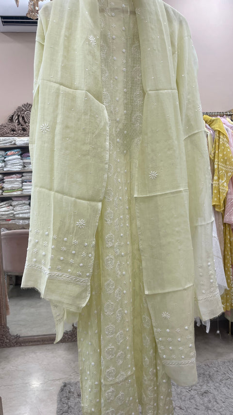 Pure Mul Anarkali Heavy Pearl And Cutdana Work With Dupatta Green