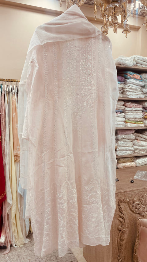 Pure Mul Anarkali Heavy Pearl And Cutdana Work With Dupatta Pink
