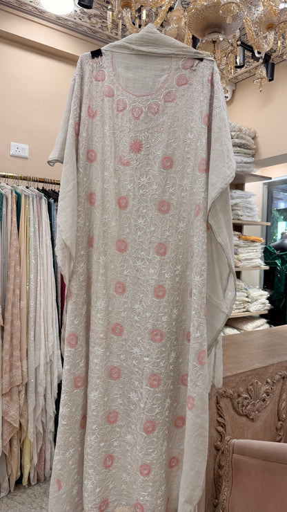 Tissue Straight Pearl and Cutdana Work With Dupatta Silver